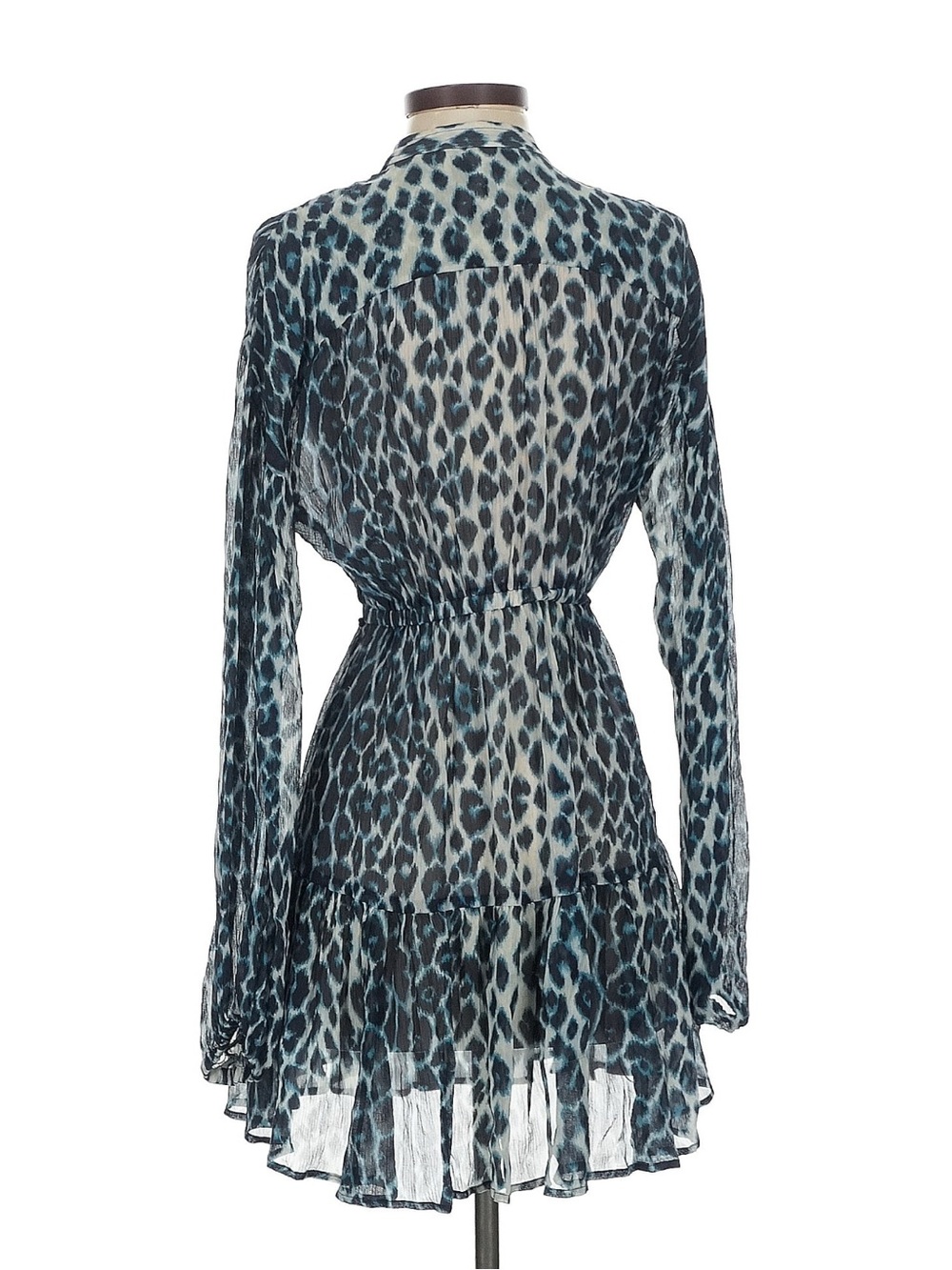 A.L.C. Jen Leopard Print Silk-Georgette Mini Dress Blue Size 00 - Picture 3 of 7